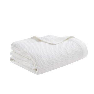 NWT Madison Park Egyptian Cotton Waffle Knit Blanket 0008656994395 White King